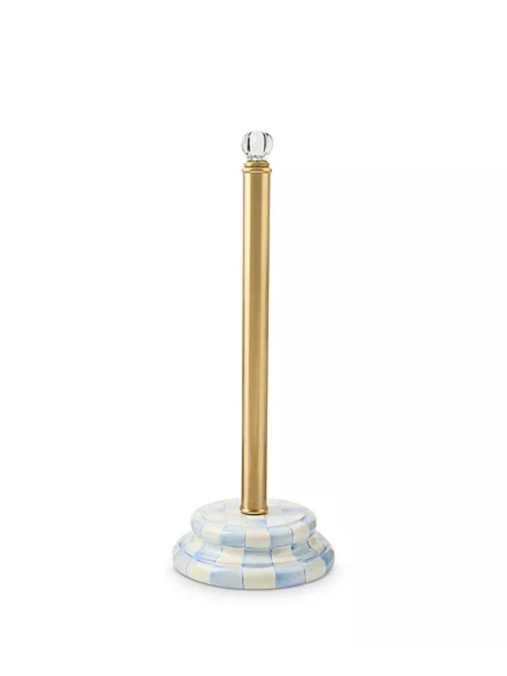 MacKenzie-Childs Gold and Light Blue Check Paper Towel Holder